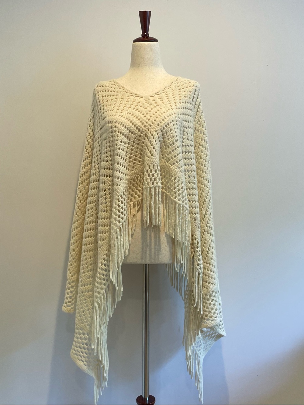 Cream Crochet Fringe Bohemian Poncho